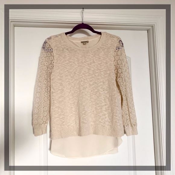 LUCKY BRAND CROCHET MIXED MEDIA PULLOVER SWEATER - Picture 4 of 8